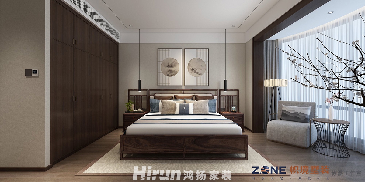 東方名苑 220㎡寫意木構(gòu)大平層 裝修案例效果圖-臥室1