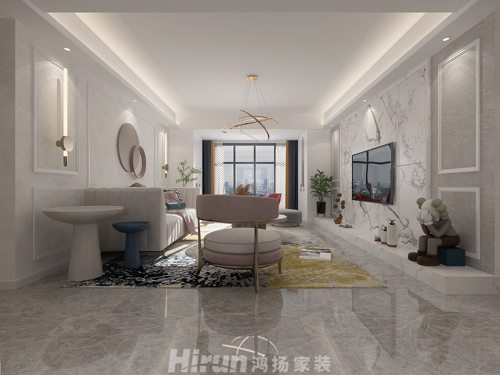 君華御庭134㎡輕歐簡(jiǎn)美四居室 裝修案例效果圖-客廳2