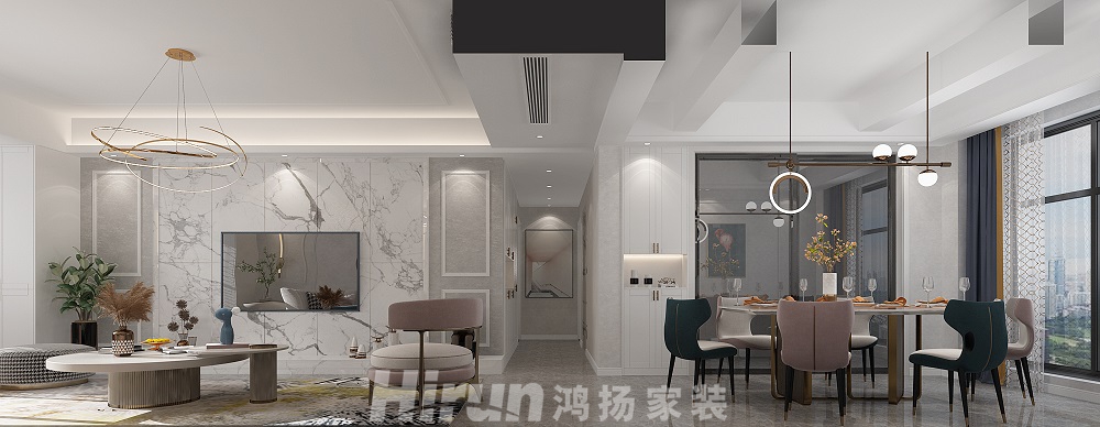 君華御庭134㎡輕歐簡(jiǎn)美四居室 裝修案例效果圖-客餐廳