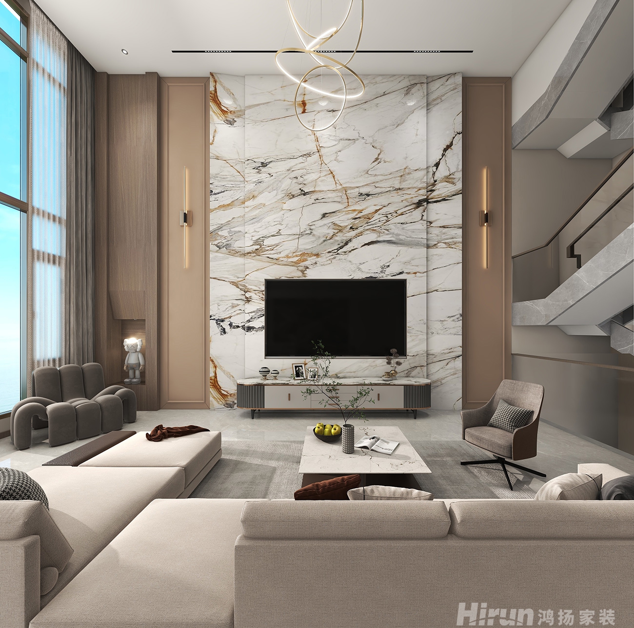 吉興路自建復(fù)式250㎡雅致現(xiàn)代復(fù)式 裝修案例效果圖-4