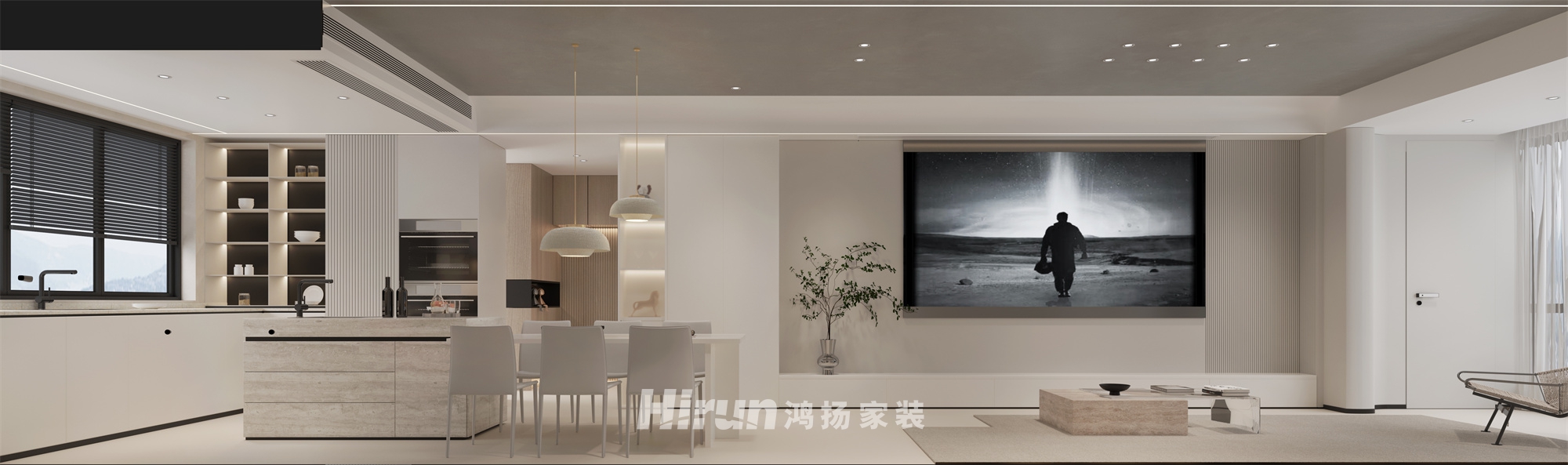 榮灣外灘160㎡極簡(jiǎn)詫寂四居室 裝修案例效果圖-1