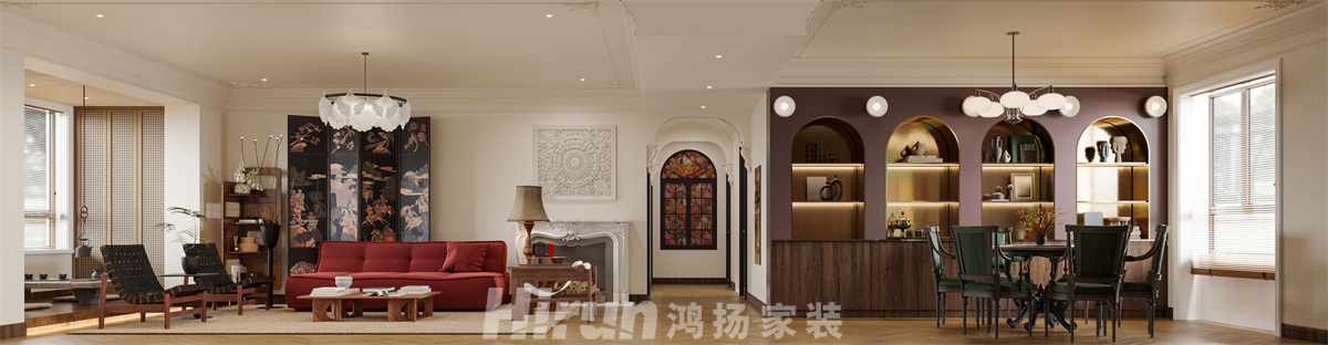 中冶德賢公館150㎡復(fù)古風(fēng)潮四居室 裝修案例效果圖-1