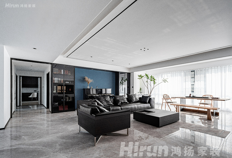長沙裝修公司哪家好？鴻揚家裝190㎡雅致灰調，冷酷黑+溫潤木配色效果圖