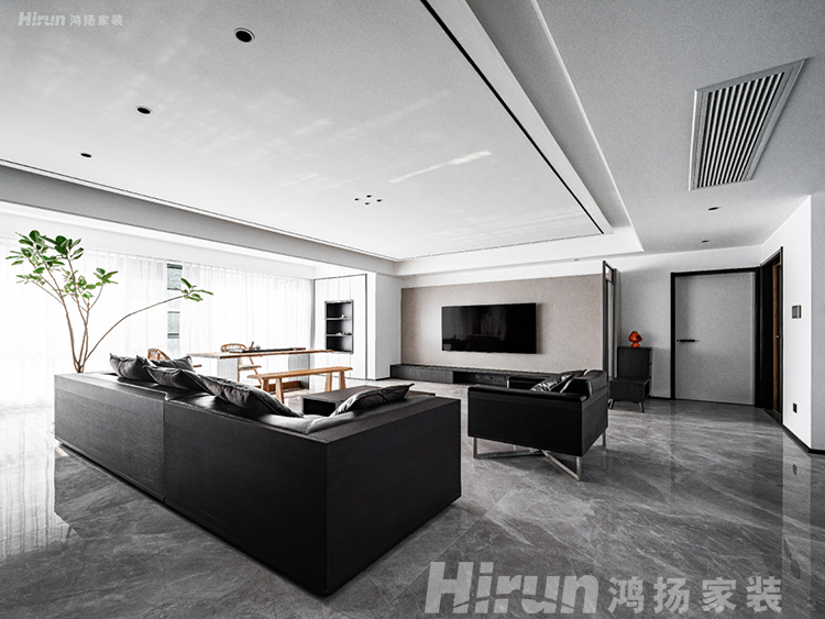 長沙裝修公司哪家好？鴻揚家裝190㎡雅致灰調，冷酷黑+溫潤木配色效果圖